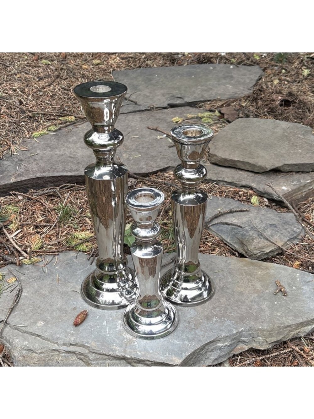 Set of 3 Ornate Silver Plate Candlestick Vtg Candle Holders Weighted Graduated